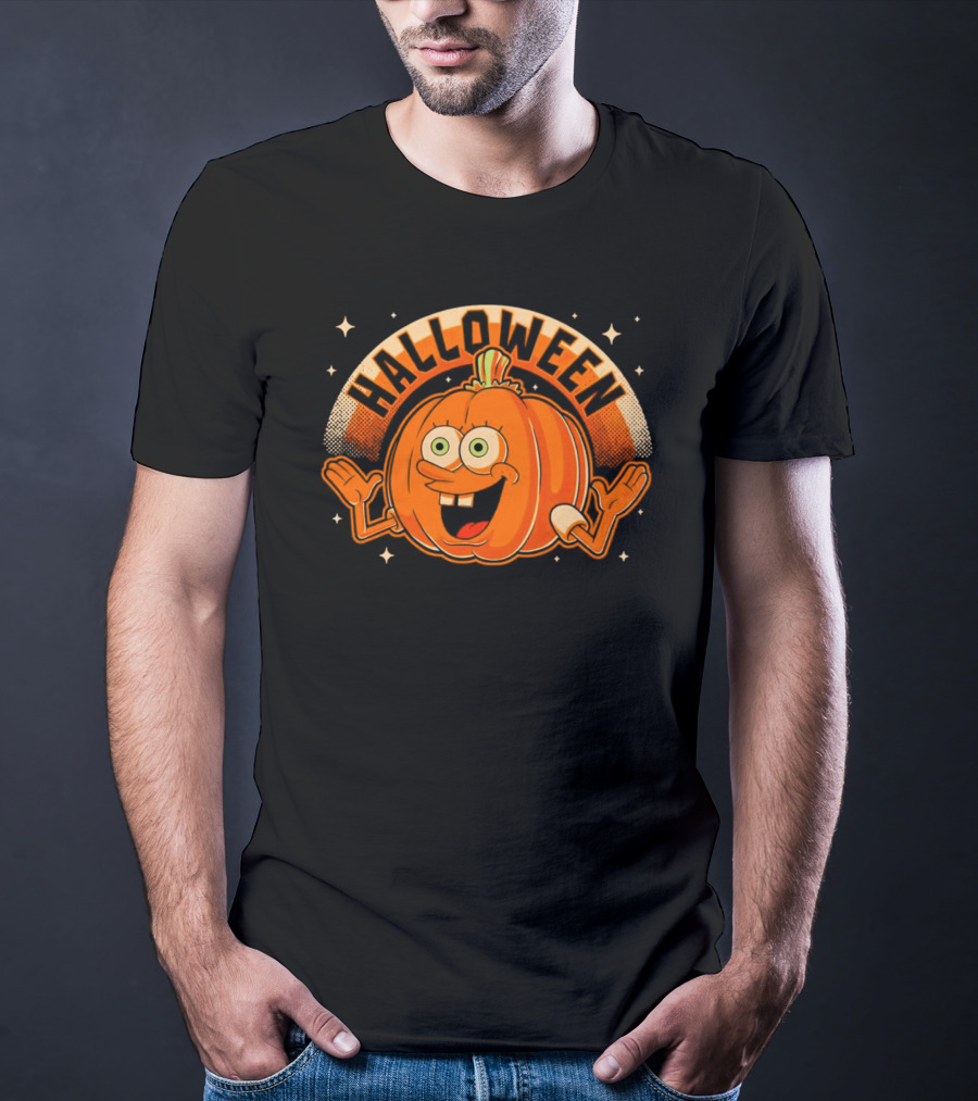 Halloween Smiling Pumpkin Cartoon Character T-Shirt