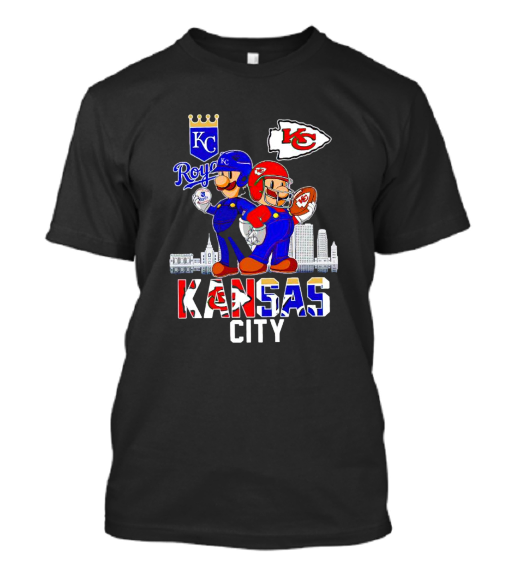Kansas City Royals Chiefs Mario Bros Skyline T-Shirt