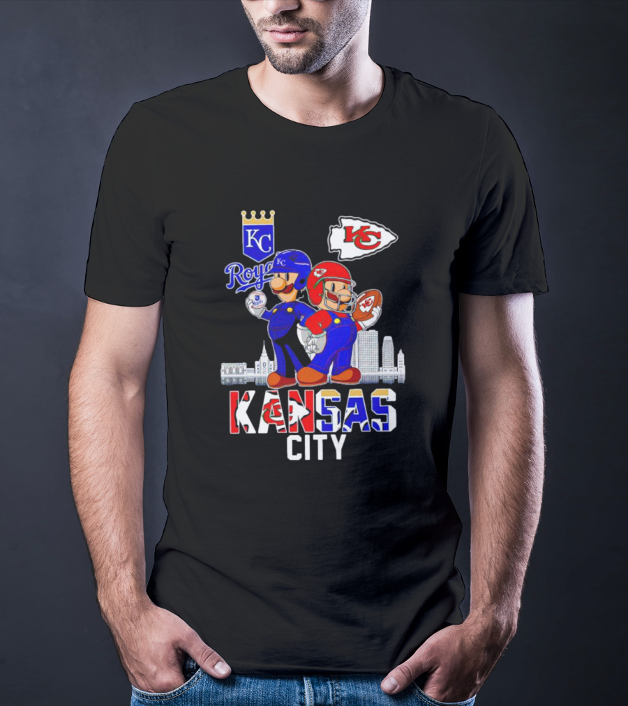 Kansas City Royals Chiefs Mario Bros Skyline T-Shirt