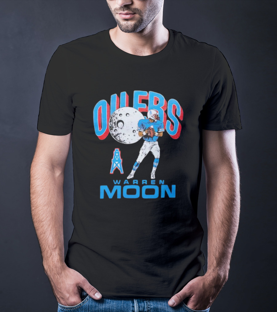 Oilers Warren Moon Football Player With Oil Derrick And Moon Balloon T-Shirt