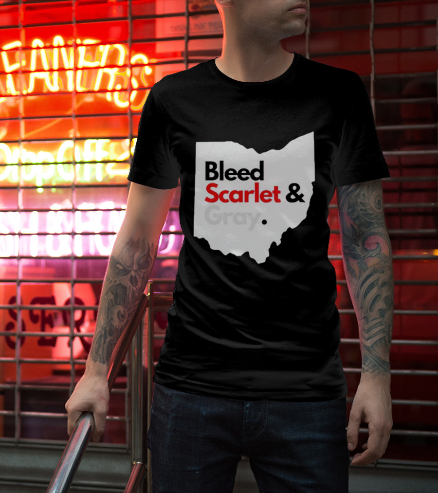 Ohio State Buckeyes Bleed Scarlet And Gray Map T-Shirt