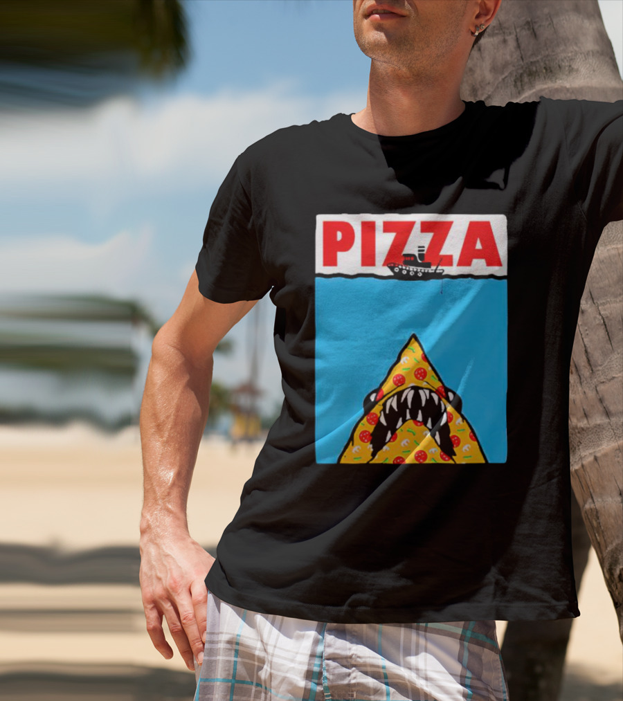 Pizza Slice Jaws Parody With Boat And Ocean T-Shirt