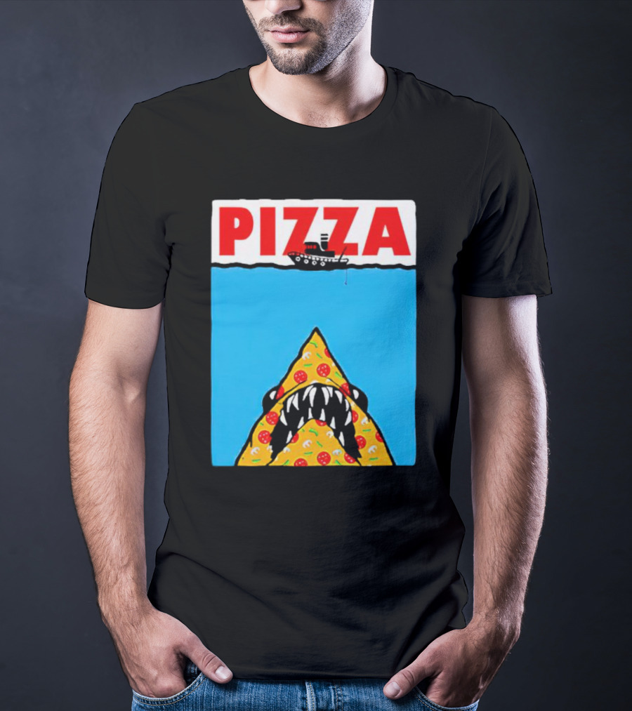 Pizza Slice Jaws Parody With Boat And Ocean T-Shirt
