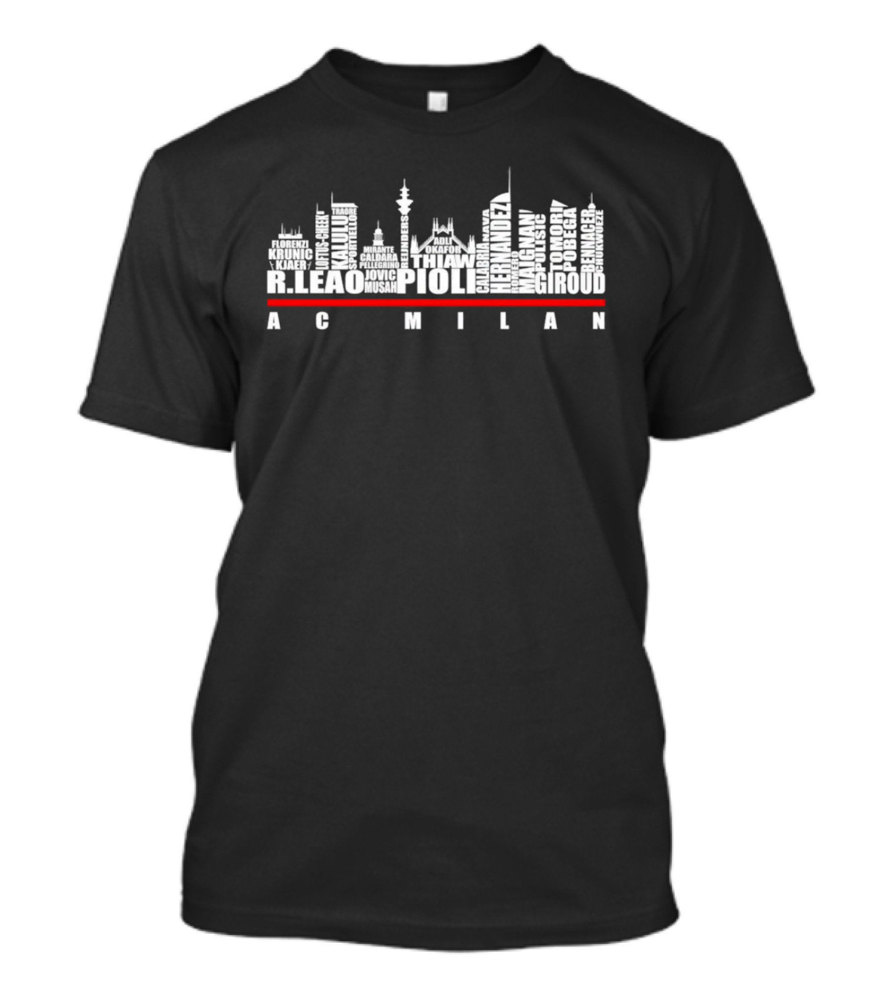 AC Milan Name Skyline Featuring Leao Pioli Hernandez Giroud Thiaw T-Shirt