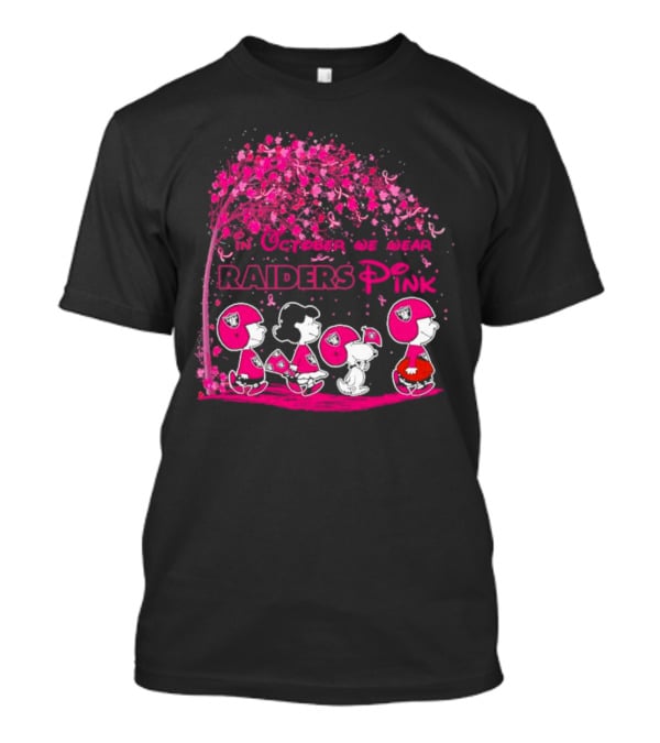 In October We Wear Raiders Pink Peanuts Breast Cancer Awareness T-Shirt