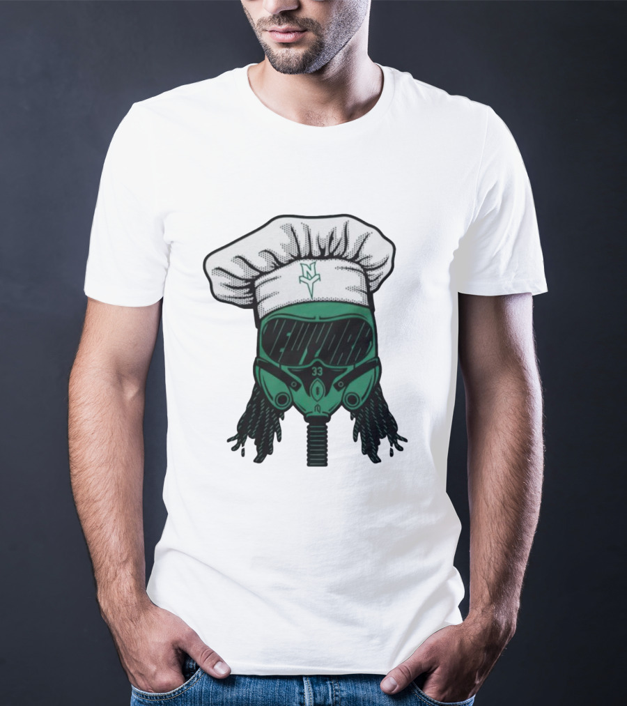 Jet Pilot Cook Chef Hat And Mask With Green Helmet And Braids T-Shirt