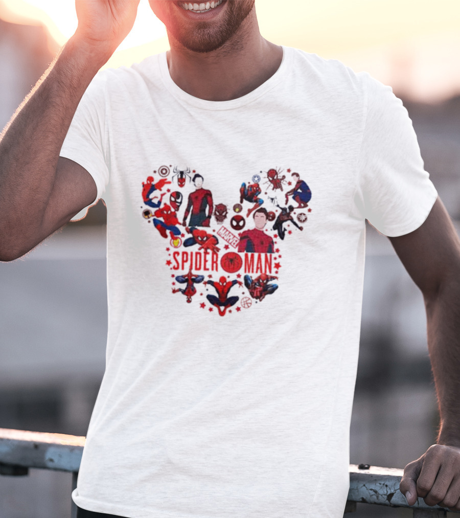Marvel Spider-Man Heart Collage Featuring Iconic Poses T-Shirt
