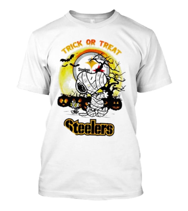 Pittsburgh Steelers Mummy Snoopy Trick Or Treat Halloween Scene T-Shirt