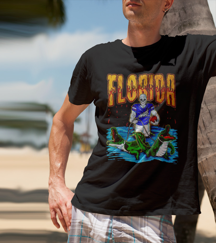 Florida Skeleton Football With Gators T-Shirt