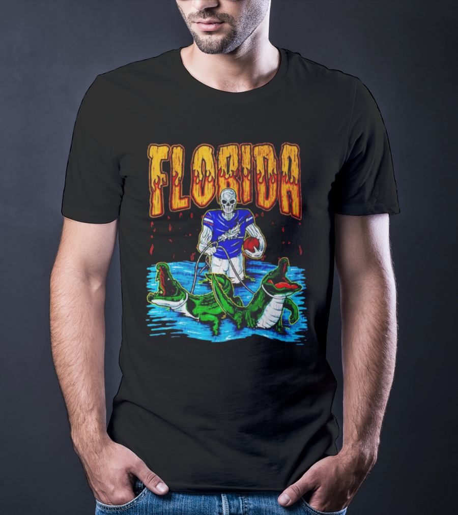 Florida Skeleton Football With Gators T-Shirt