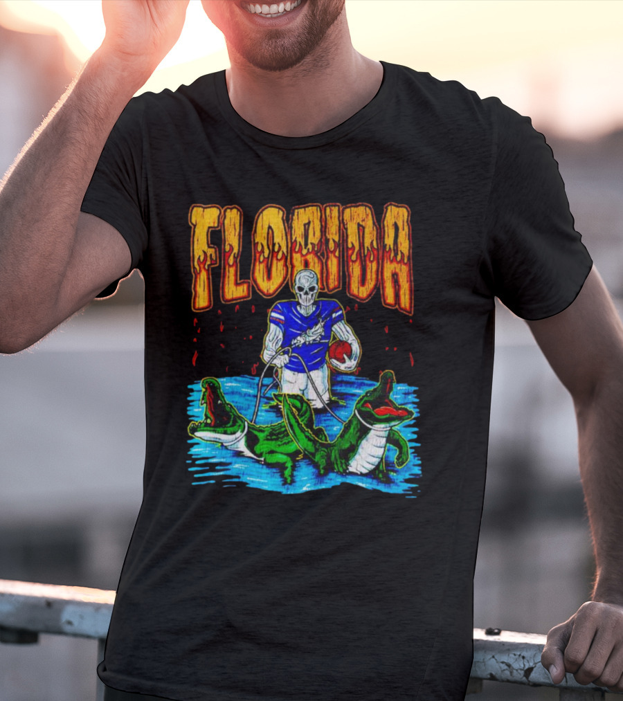 Florida Skeleton Football With Gators T-Shirt