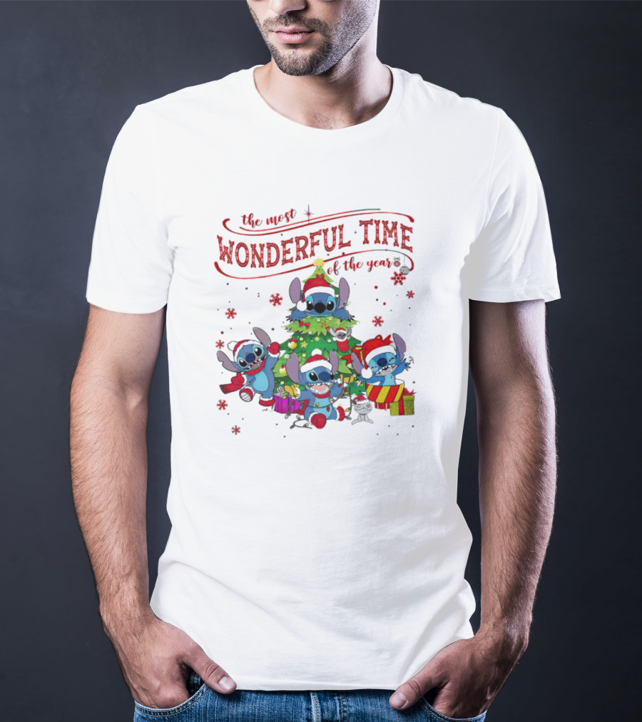 Stitch Christmas Wonderful Time Of The Year With Tree And Gifts T-Shirt