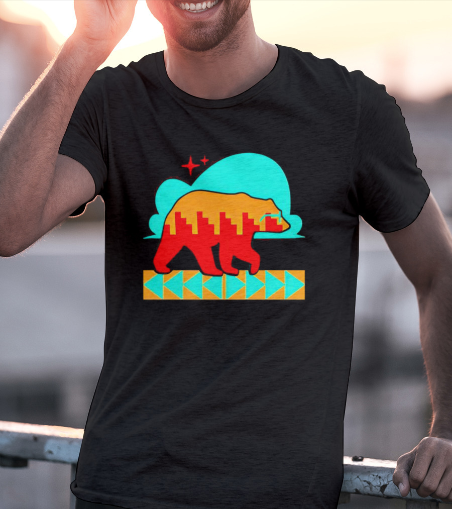 Bear Forward Movement Urban Silhouette Retro Pastel Geometric Path T-Shirt