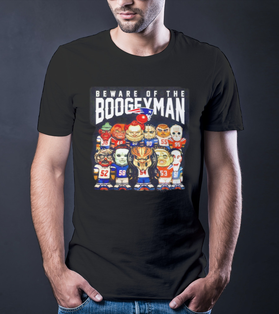 Beware Of The Boogeyman Halloween Patriots Horror Characters Football Players T-Shirt