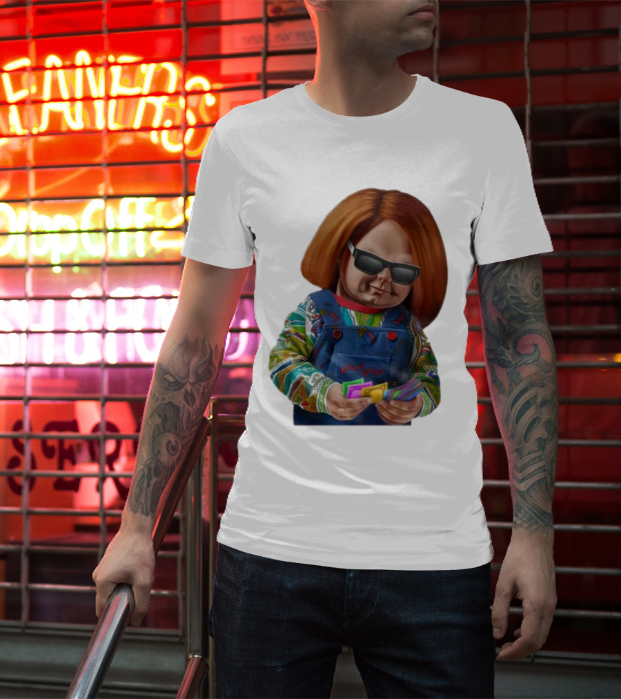 Chucky Good Guys Child’s Play Halloween Icon With Sunglasses And Cards T-Shirt