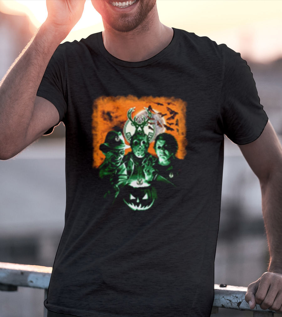 Horror Movies Freddy Krueger Jason Voorhees Michael Myers Milwaukee Bucks Halloween T-Shirt