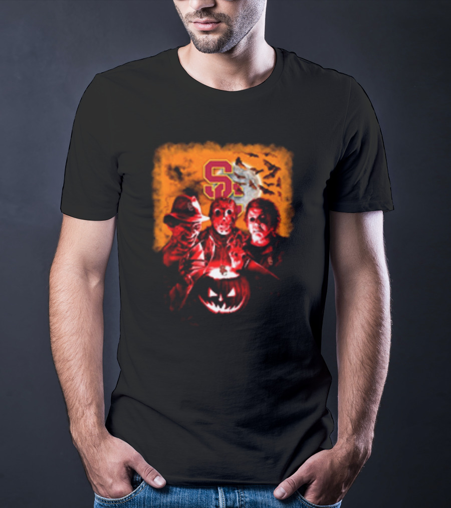 USC Trojans Halloween Freddy Krueger Jason Voorhees Michael Myers Horror Movies T-Shirt