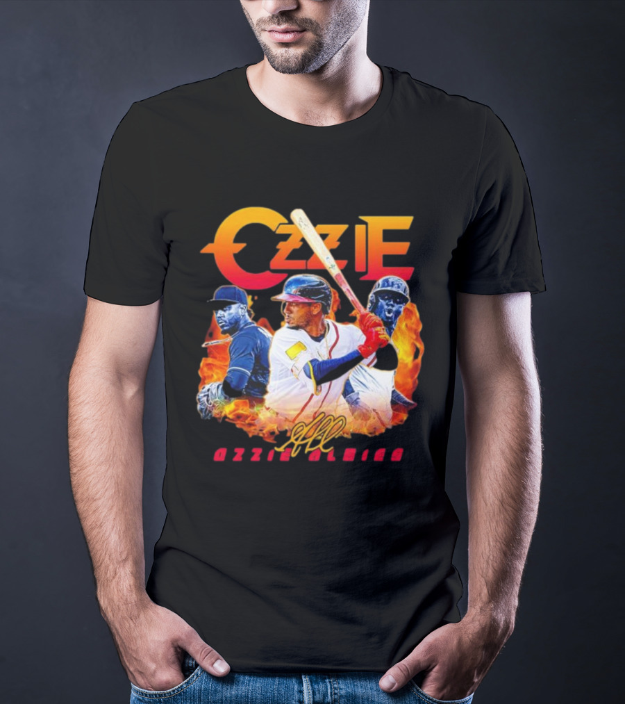 Ozzie Albies MLB Flame Graphic With Signature T-Shirt