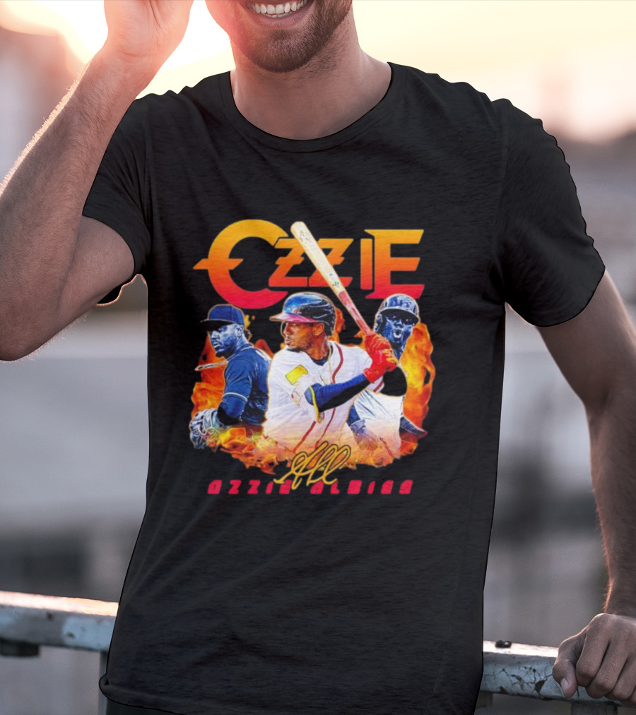 Ozzie Albies MLB Flame Graphic With Signature T-Shirt
