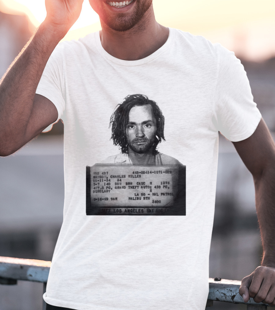 Charles Manson Mugshot Los Angeles Police Department Booking 1969 T-Shirt