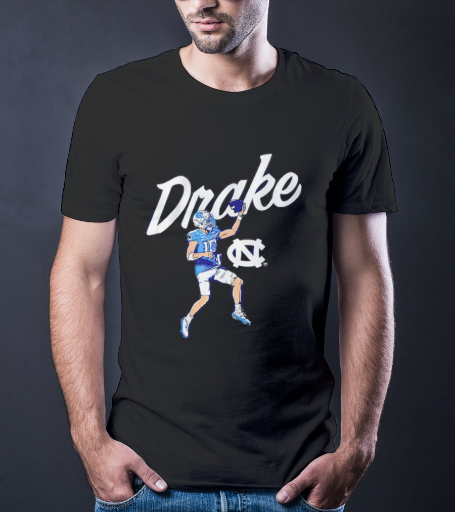 Drake Maye UNC Finger Roll Football Action T-Shirt