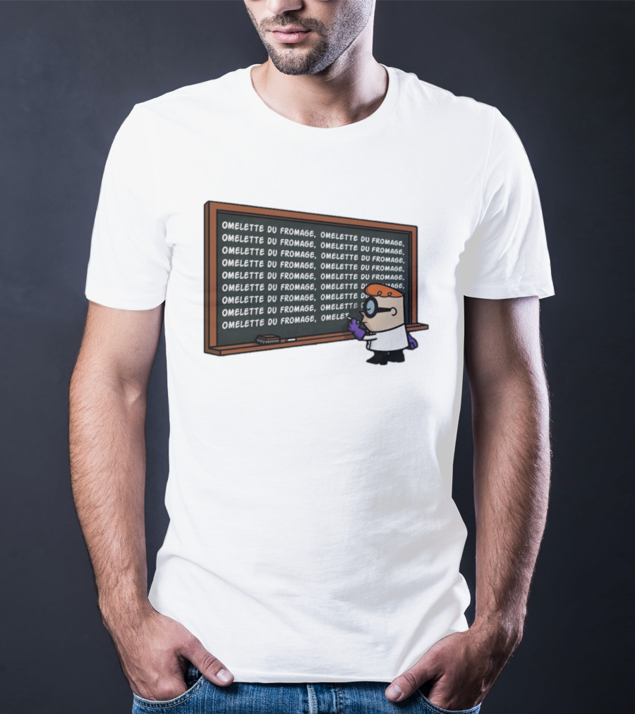 Omelette Du Fromage Chalkboard Cartoon Character Writing T-Shirt