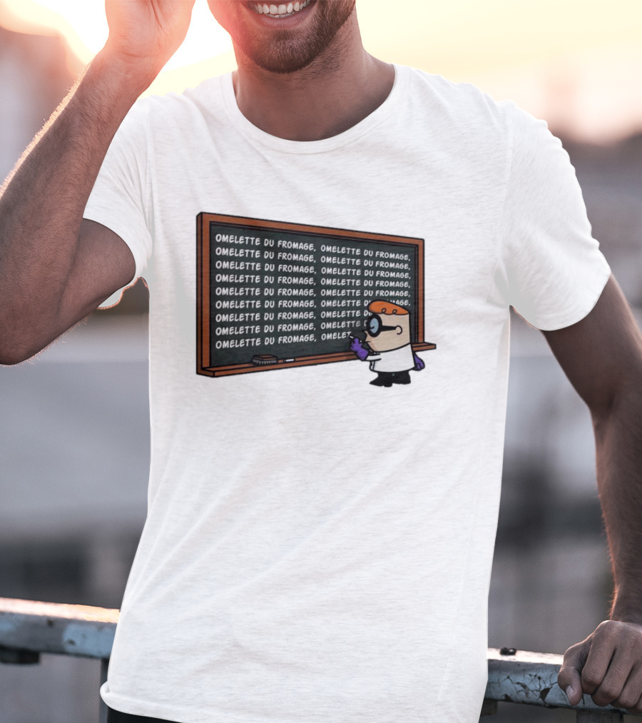 Omelette Du Fromage Chalkboard Cartoon Character Writing T-Shirt