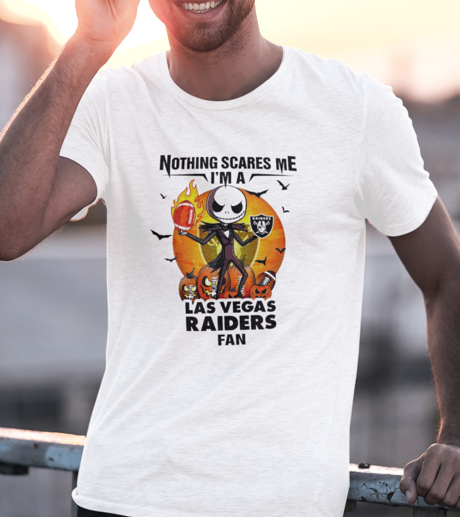 Nothing Scares Me I'm A Las Vegas Raiders Fan Halloween Jack Skellington Pumpkins T-Shirt
