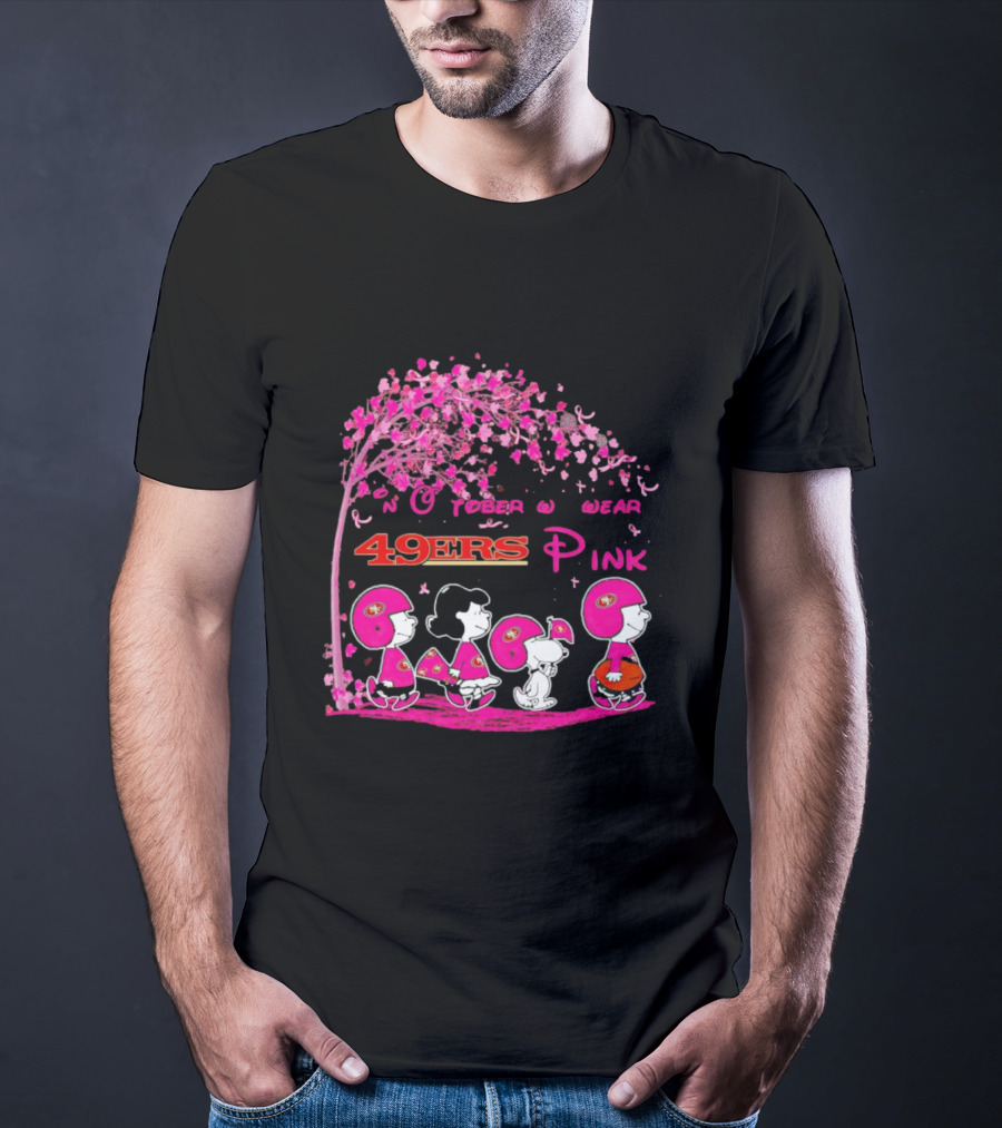 San Francisco 49ers Pink October Peanuts Characters Breast Cancer Awareness T-Shirt