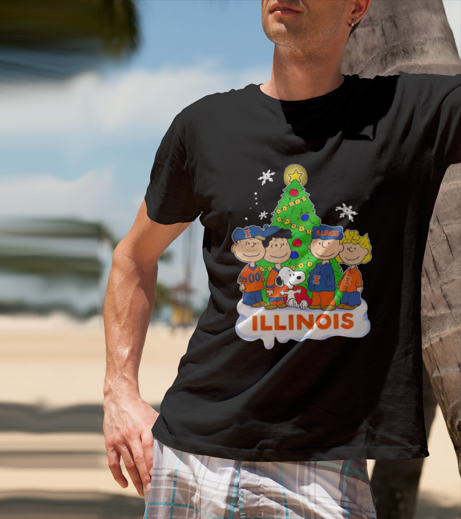 Peanuts Illinois Christmas Tree Celebrating Illinois Fighting Illini With Snoopy And Friends T-Shirt