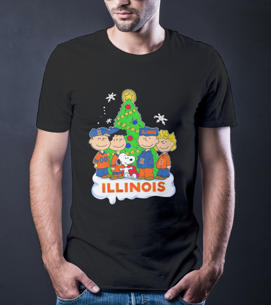 Peanuts Illinois Christmas Tree Celebrating Illinois Fighting Illini With Snoopy And Friends T-Shirt