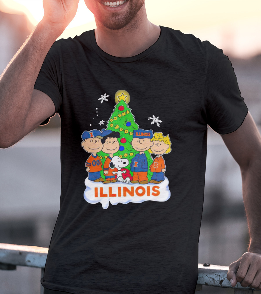 Peanuts Illinois Christmas Tree Celebrating Illinois Fighting Illini With Snoopy And Friends T-Shirt