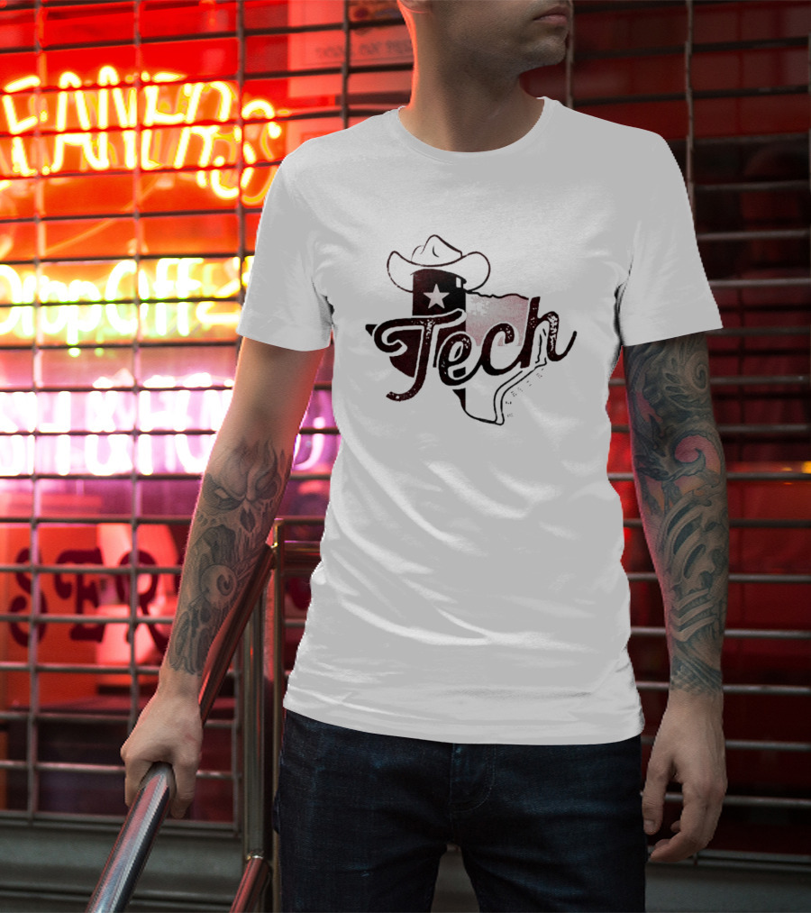 Texas Tech Stetson State Map With Star And Hat T-Shirt