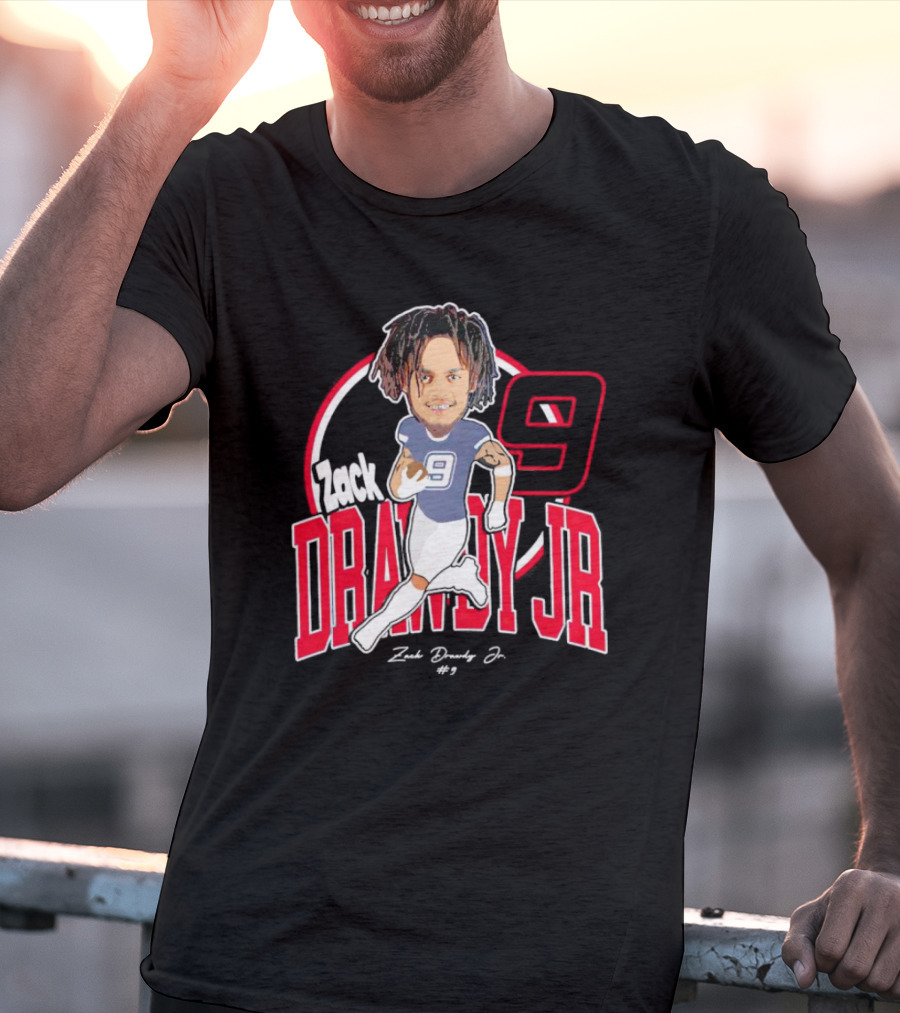 Zack Drawdy Jr Running Caricature #9 Signature Football T-Shirt