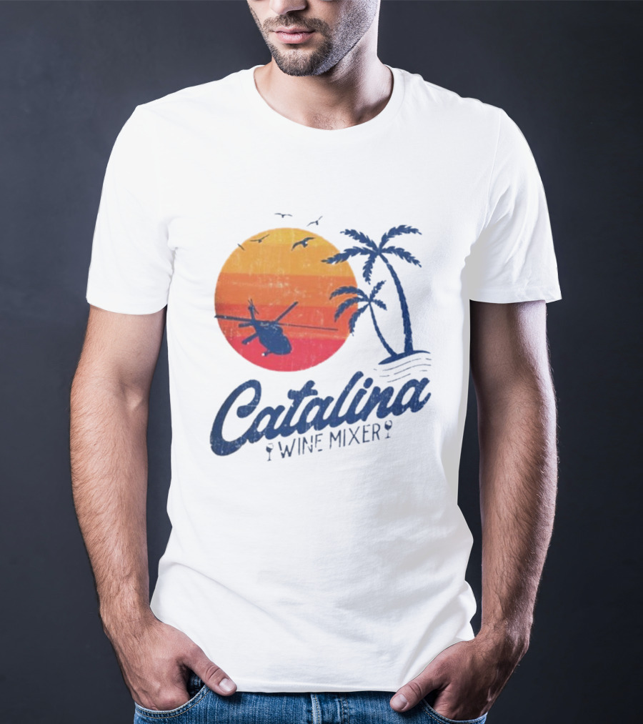 Catalina Wine Mixer Helicopter Sunset Palm Trees T-Shirt