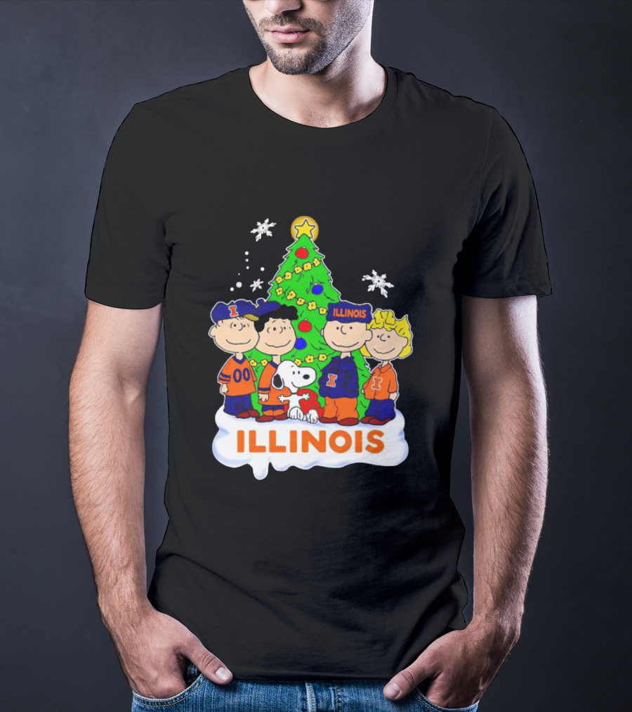 Peanuts Characters Illinois Christmas Tree With Snoopy And Festive Decorations T-Shirt