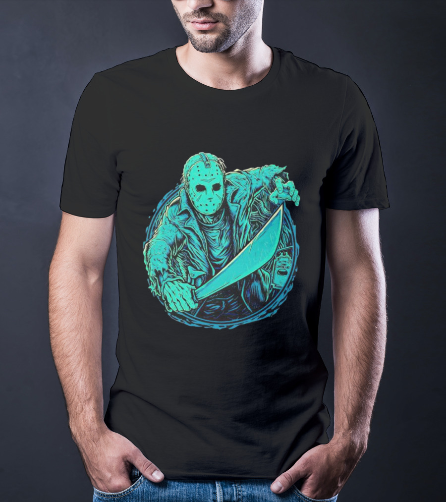 The Crystal Lake Slasher Jason Voorhees Mask And Machete T-Shirt