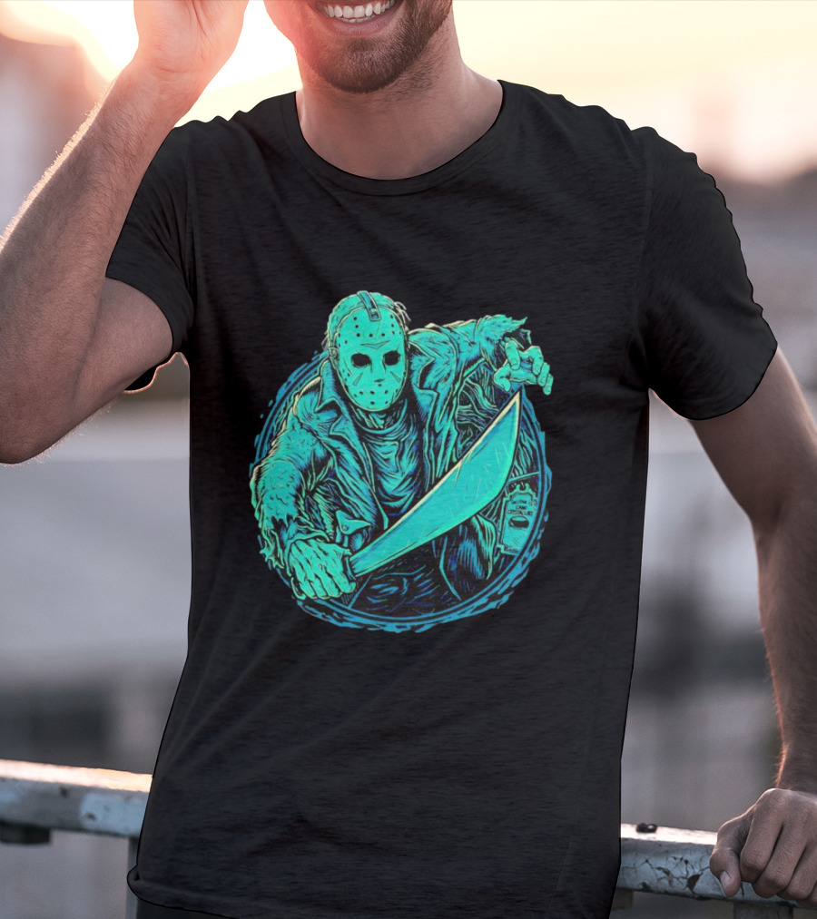 The Crystal Lake Slasher Jason Voorhees Mask And Machete T-Shirt