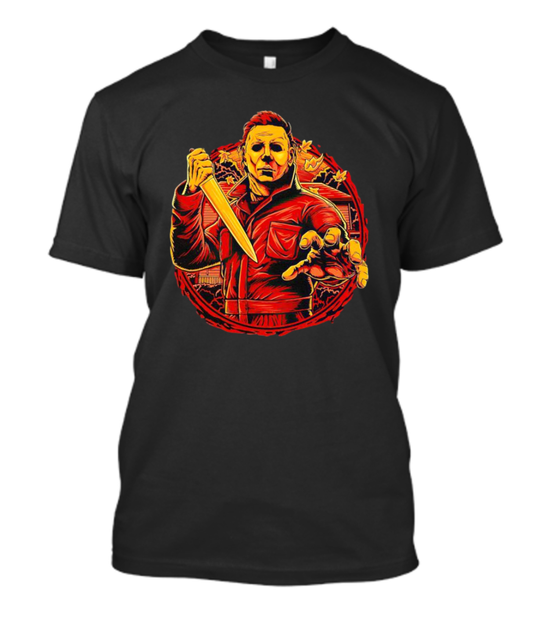 Haddonfield Horror Michael Myers With Knife Halloween Scene T-Shirt