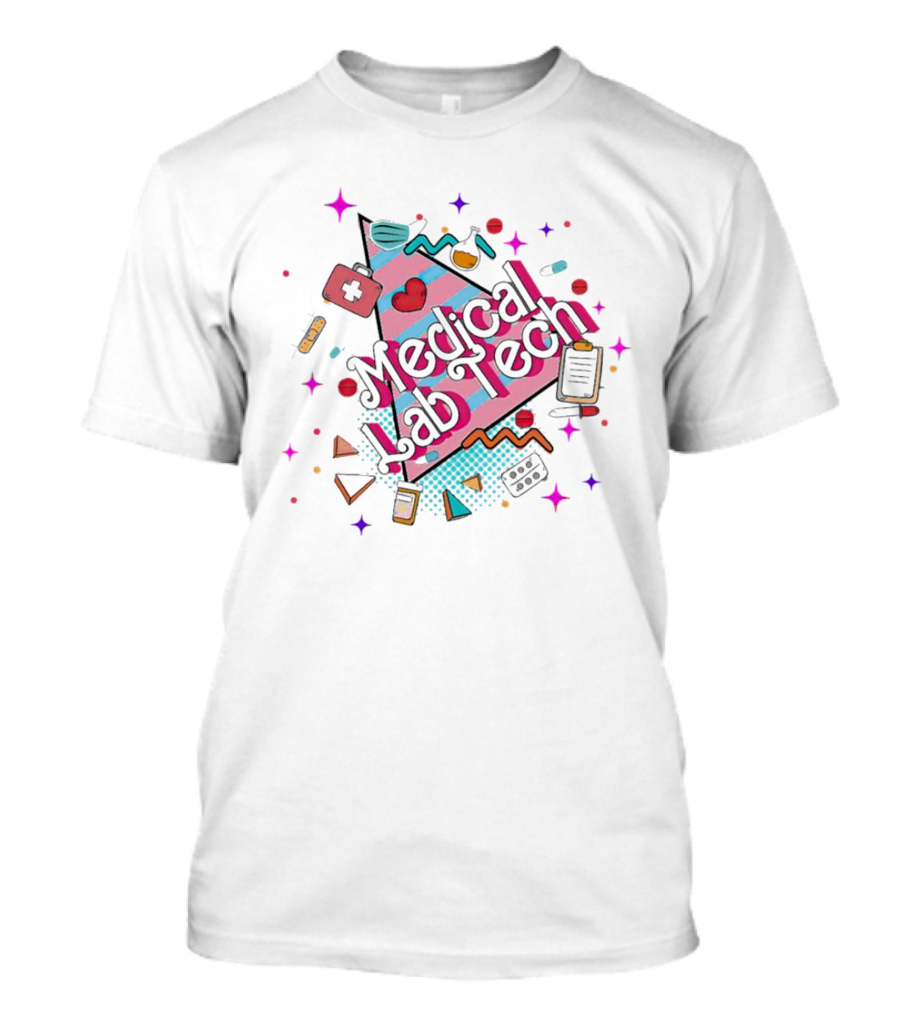 Medical Lab Tech Barbie Theme With Heart And Lab Equipment Icons T-Shirt