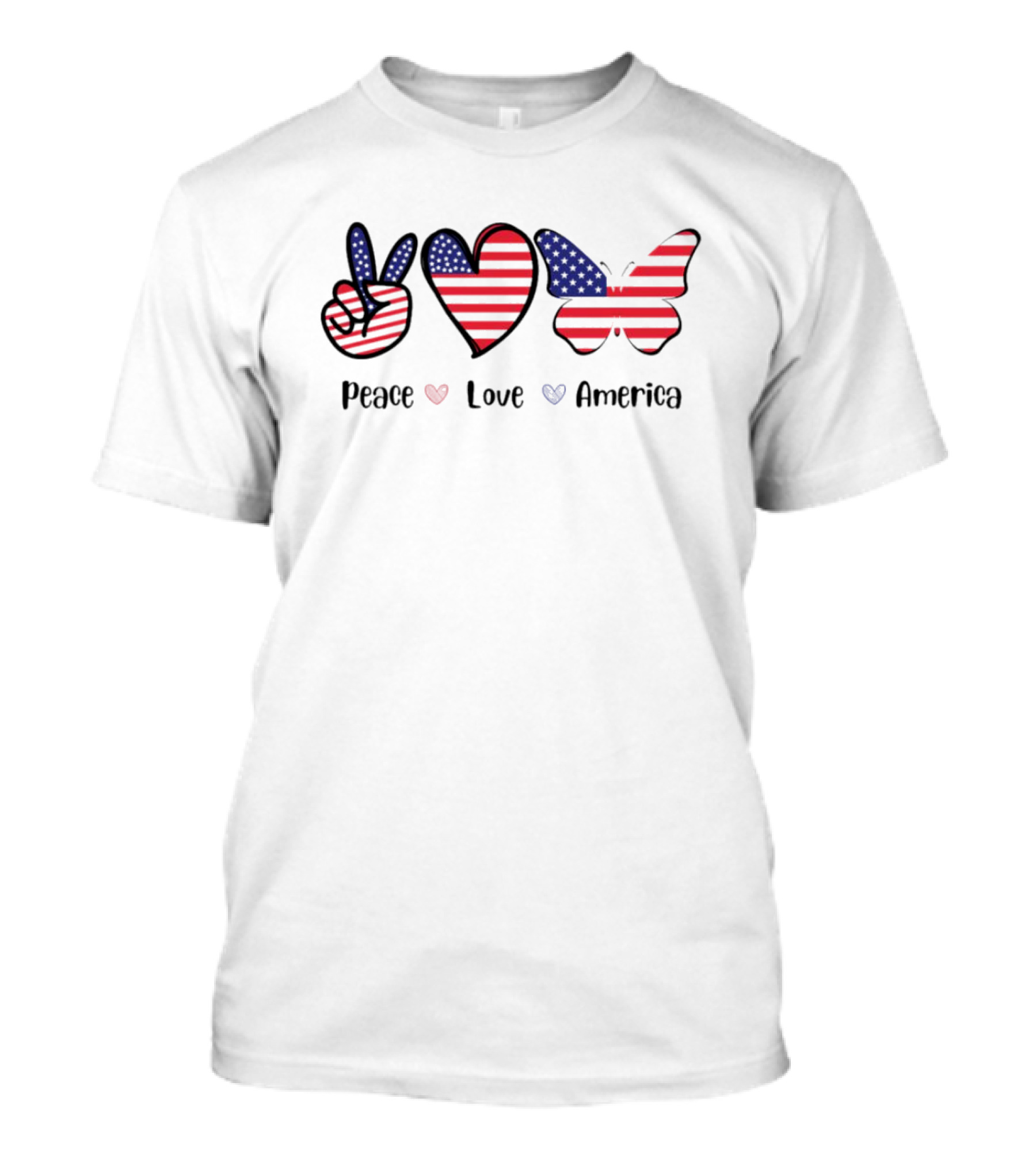 Peace Love America Flag Butterfly T-Shirt
