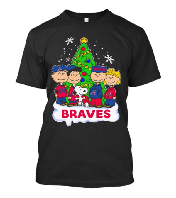Peanuts Characters Atlanta Braves Christmas Tree Snowflakes T-Shirt