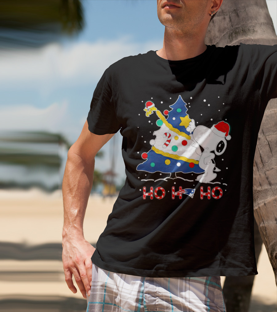 Snoopy Woodstock Decorating Christmas Tree New England Patriots Ho Ho Ho T-Shirt