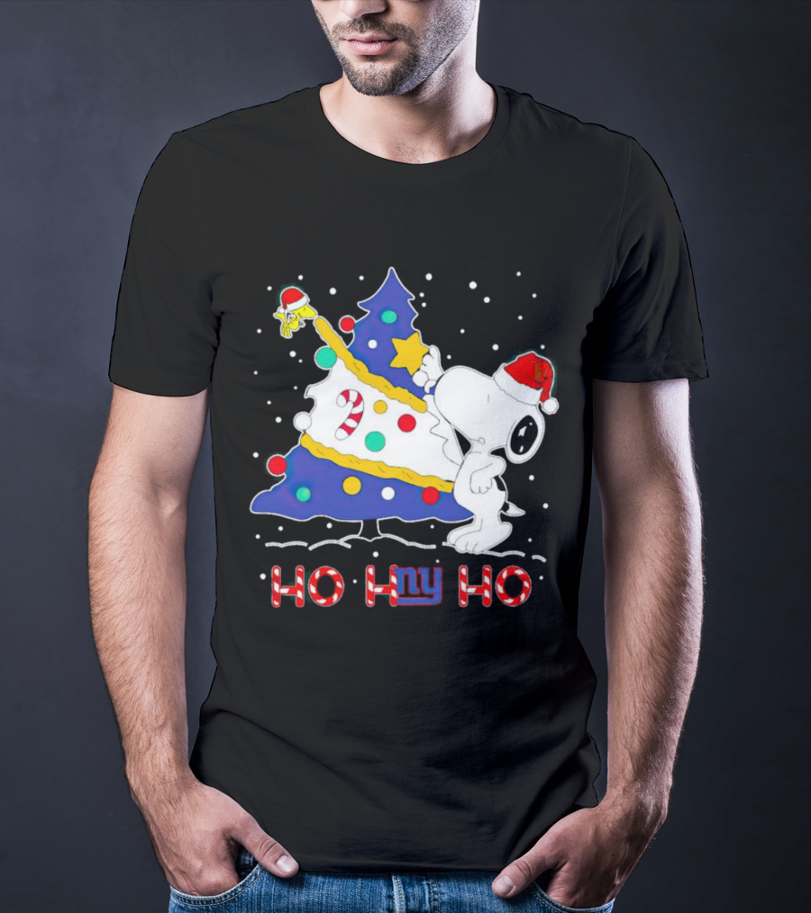Snoopy Woodstock Christmas Tree Ho Ho Ho New York Giants T-Shirt