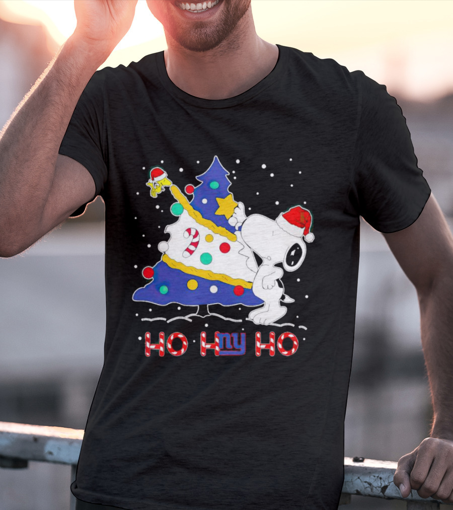 Snoopy Woodstock Christmas Tree Ho Ho Ho New York Giants T-Shirt