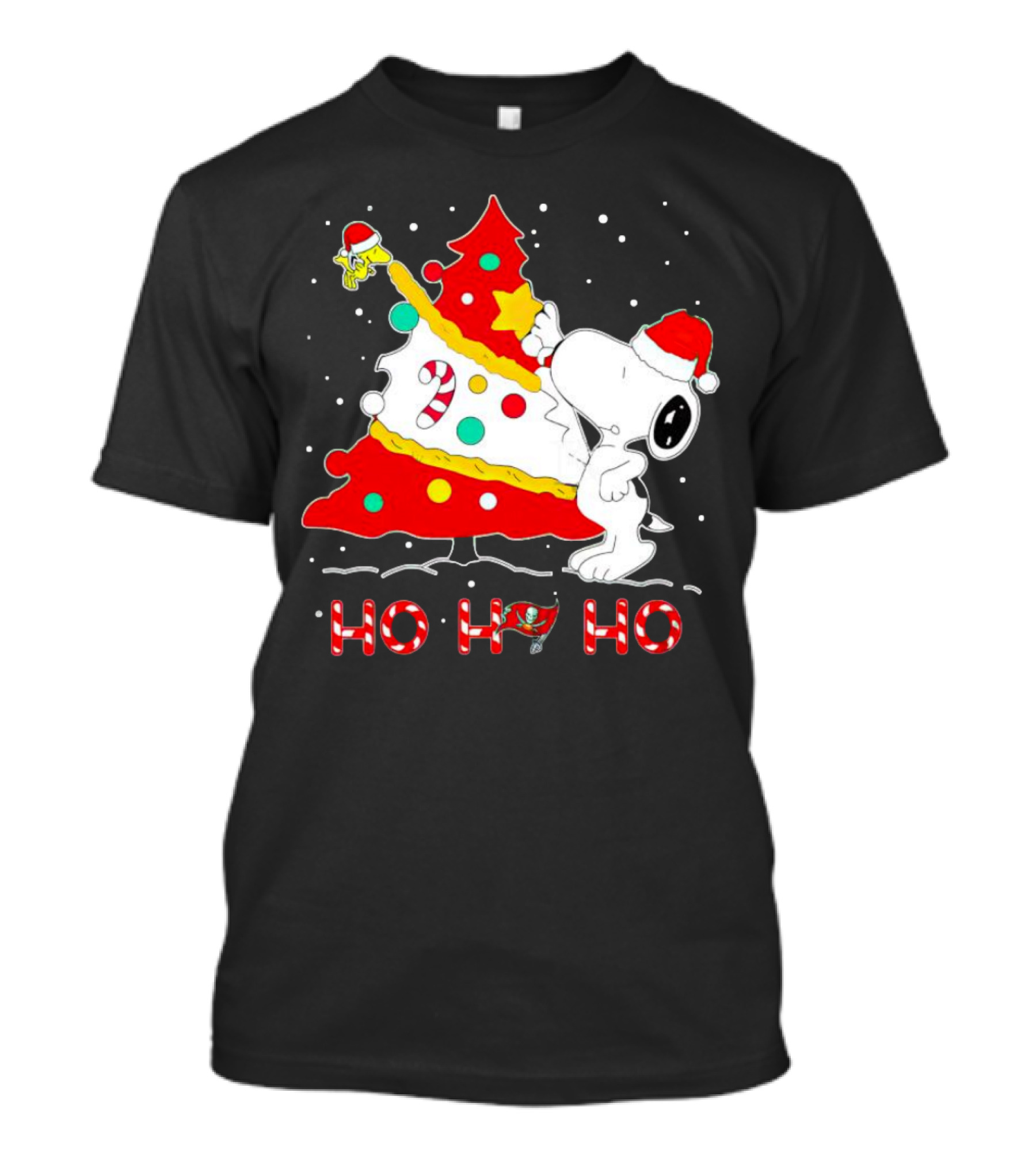 Snoopy And Woodstock Ho Ho Ho Christmas Tampa Bay Buccaneers T-Shirt