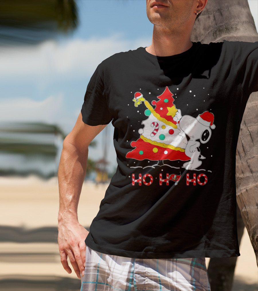 Snoopy And Woodstock Ho Ho Ho Christmas Tampa Bay Buccaneers T-Shirt