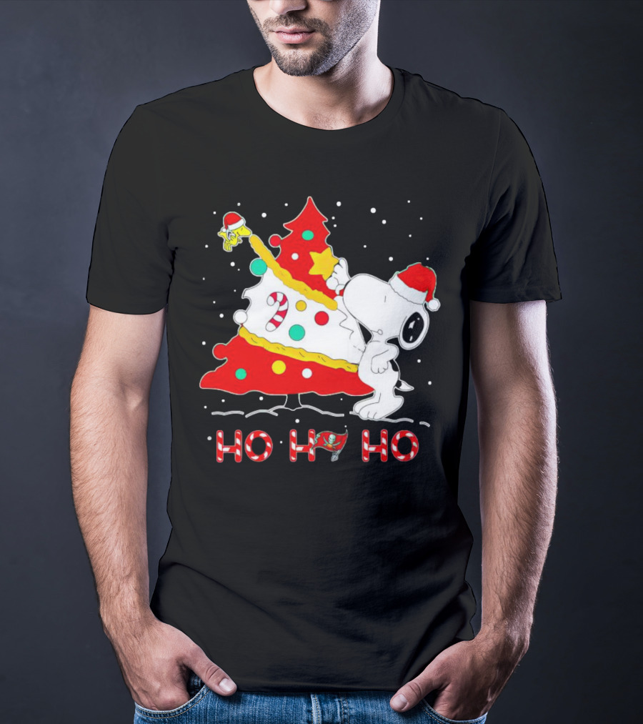 Snoopy And Woodstock Ho Ho Ho Christmas Tampa Bay Buccaneers T-Shirt