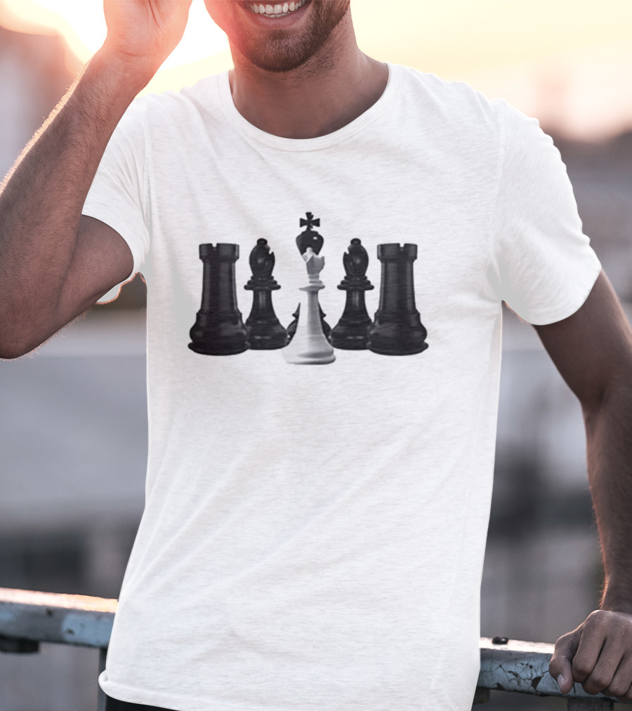 The Chess Grandmaster White King Surrounded By Black Rooks And Bishops T-Shirt