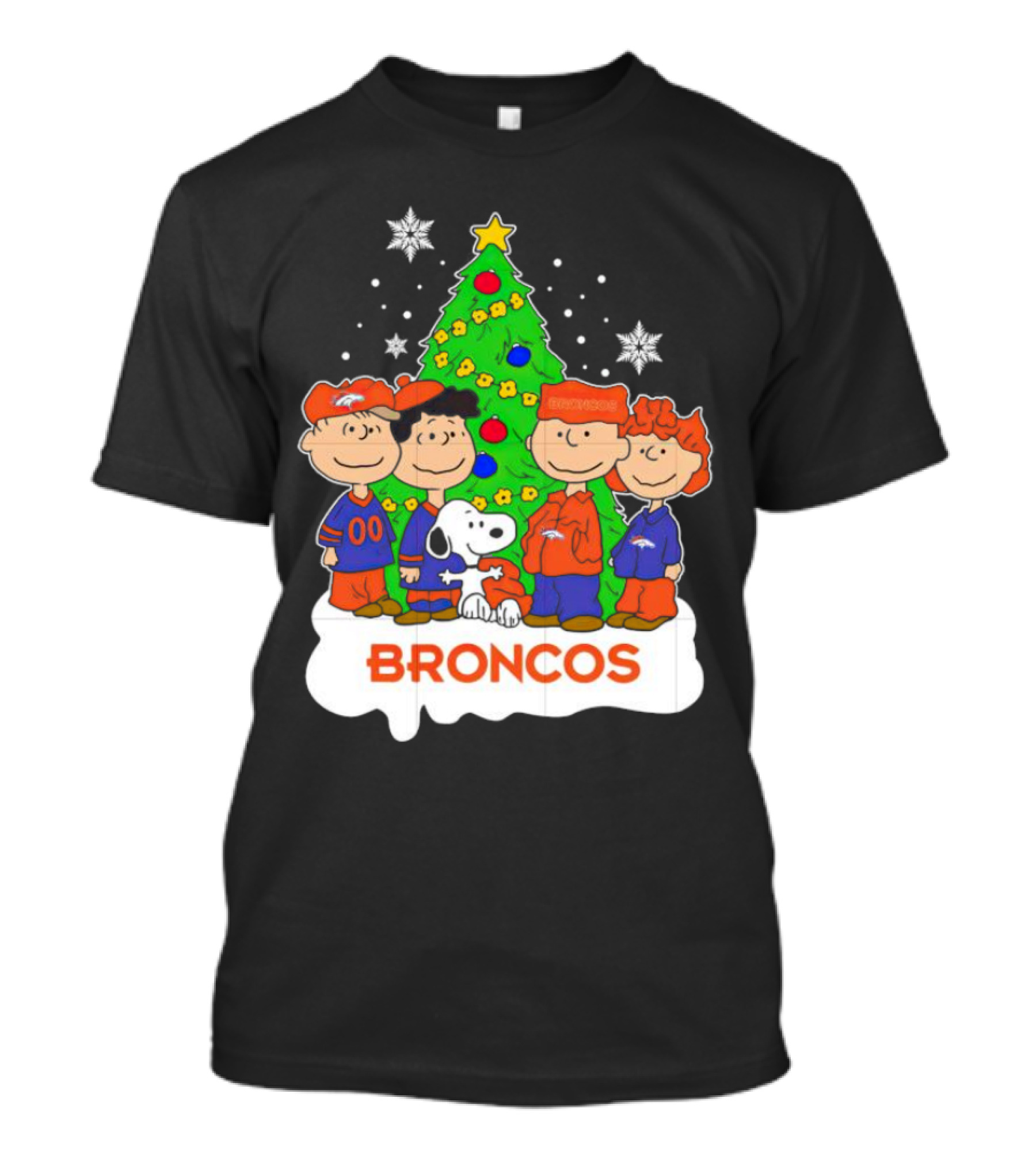Peanuts Characters Denver Broncos Christmas Tree Scene T-Shirt